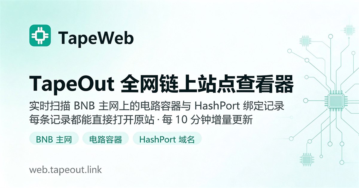 TapeWeb — TapeWeb 实时扫描 BNB 主网与 XLayer 上的 TapeOut 电路容器与 HashPort…